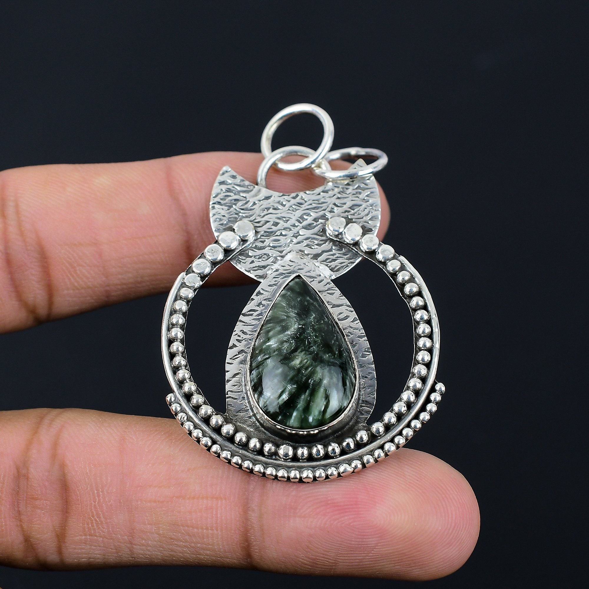 Handmade Seraphinite Pendant: 925 Sterling Silver Gemstone Jewelry Handmade Seraphinite Pendant: 925 Sterling Silver Gemstone Jewelry