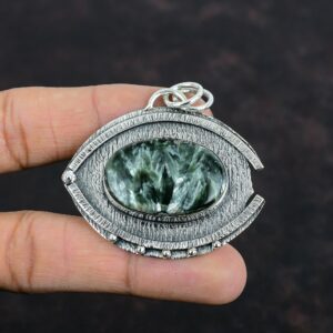 Handmade Seraphinite 925 Sterling Silver Pendant, Gemstone Jewelry