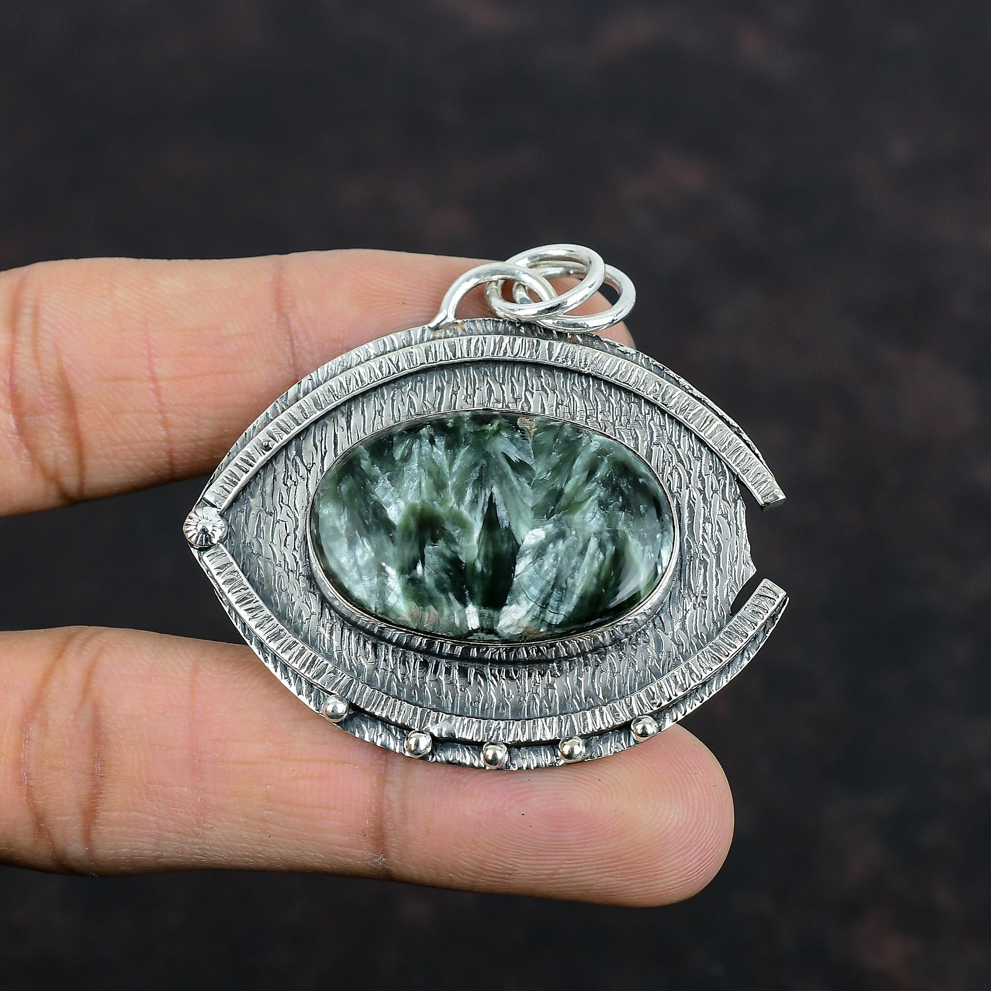 Handmade Seraphinite 925 Sterling Silver Pendant, Gemstone Jewelry