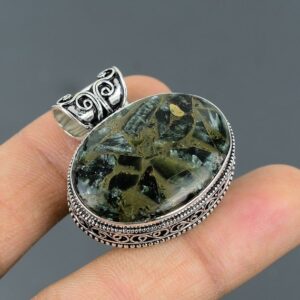 Handmade Seraphinite Pendant: Antique 925 Sterling Silver Jewelry