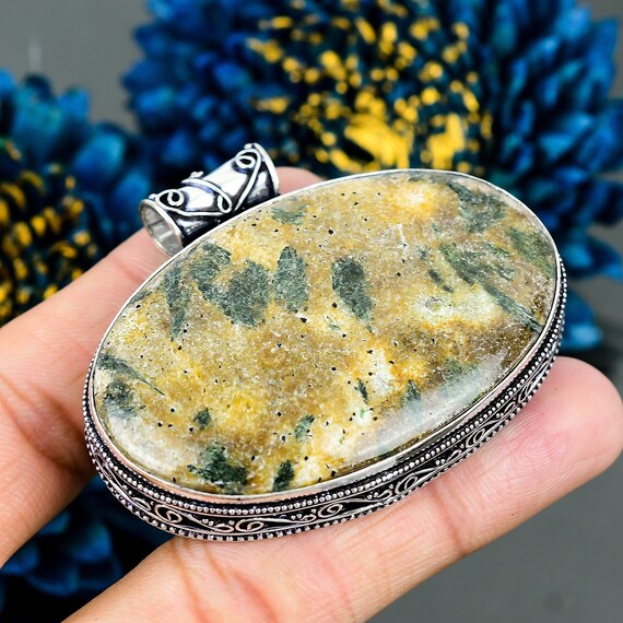 Handmade Copper Seraphinite Pendant: 925 Sterling Silver Jewelry