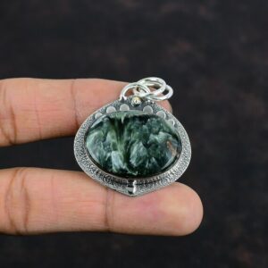 Handmade Seraphinite Pendant: Ethnic Sterling Silver Gemstone Jewelry