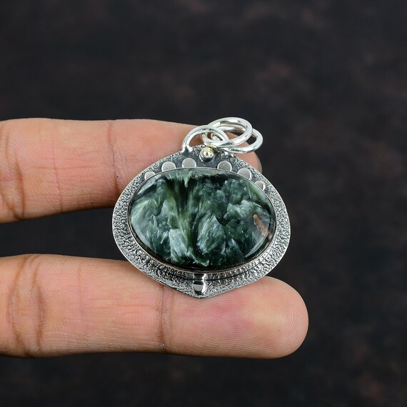 Handmade Seraphinite Pendant: Ethnic Sterling Silver Gemstone Jewelry