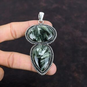 Handmade Seraphinite Gemstone Pendant: Sterling Silver Vintage Jewelry