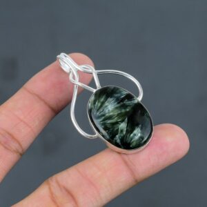 Handmade Seraphinite Pendant: Oval Gemstone, 925 Sterling Silver