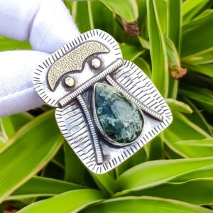Handmade Seraphinite Pear Pendant: 925 Sterling Silver, 18k Gold Plated