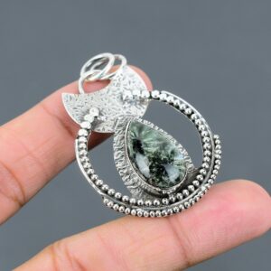 Handmade Seraphinite Pear Pendant: 925 Sterling Silver Gemstone Jewelry
