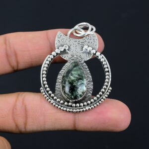Handmade Pear Seraphinite 925 Sterling Silver Pendant (58 Mm)