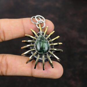 Handmade Seraphinite Pear Pendant: 925 Sterling Silver, 18k Gold Plated