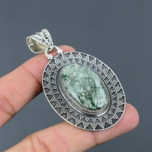 Handmade Seraphinite Pendant: Vintage 925 Sterling Silver Gemstone Jewelry