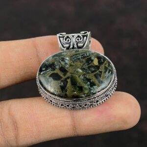 Handmade Seraphinite Pendant: Vintage Ethnic 925 Sterling Silver Jewelry