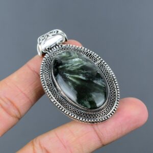 Handmade Seraphinite Pendant: Vintage Sterling Silver Gemstone Jewelry