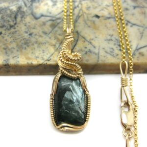 Natural Seraphinite (Clinochlore) Pendant in 14k Gold Filled Wire w/FREE 18" 14k Gold Filled Chain (#3)