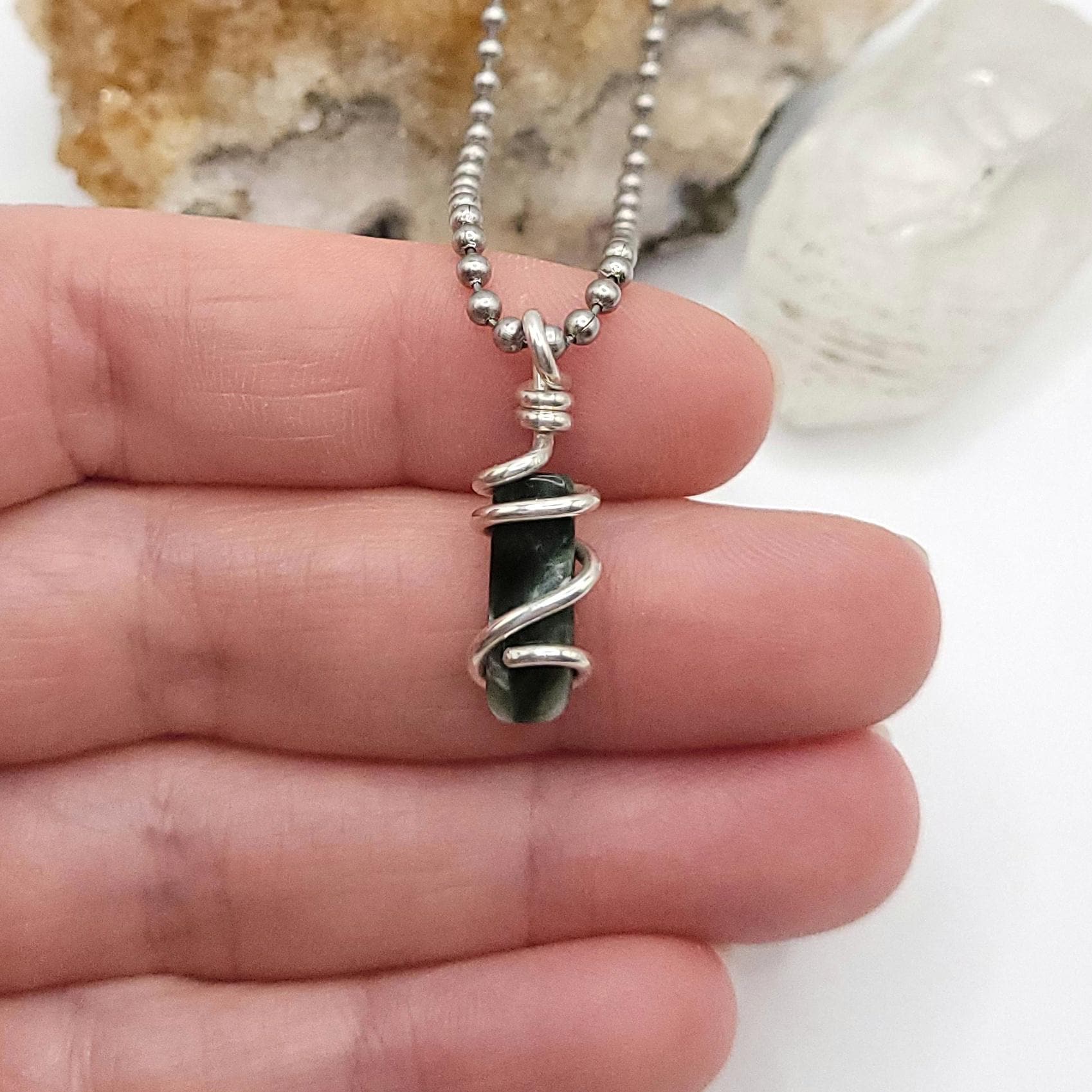 Seraphinite Necklace In Silver: Heart Healing & Balance Pendant