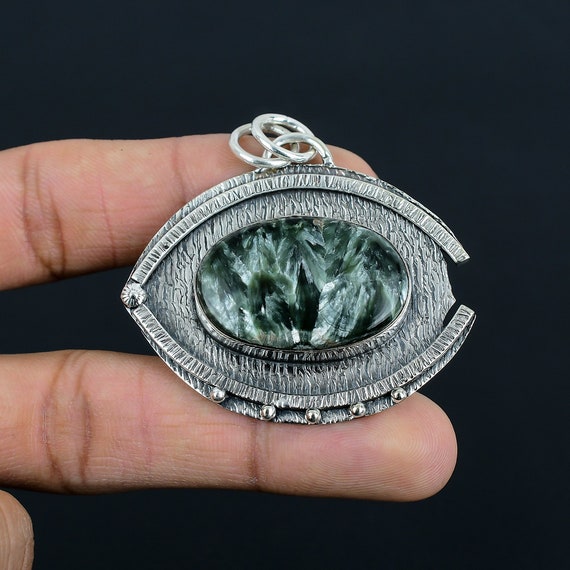 Seraphinite Sterling Silver Pendant: Handmade Gemstone Jewelry