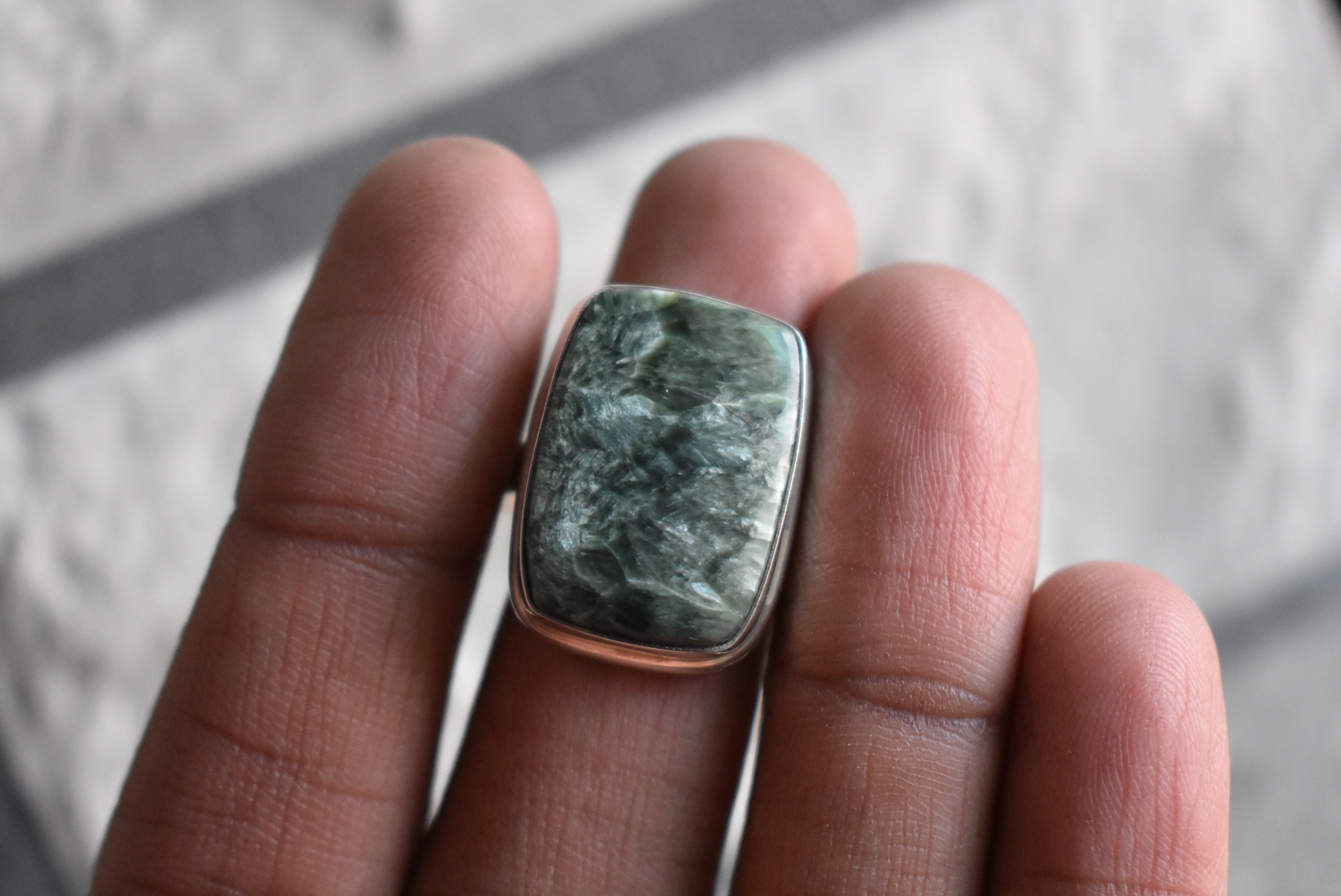 925 Silver Natural Seraphinite Ring-green Seraphinite Ring-silver Ring-ring For Women-seraphinite Design Ring-seraphinite Ring