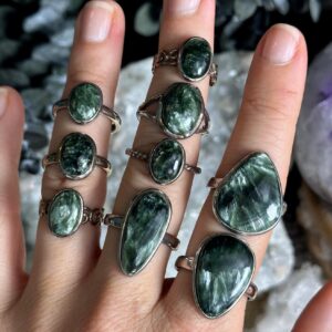 Seraphinite Ring, .925 Sterling Silver, Minimalist, Statement, Fitted