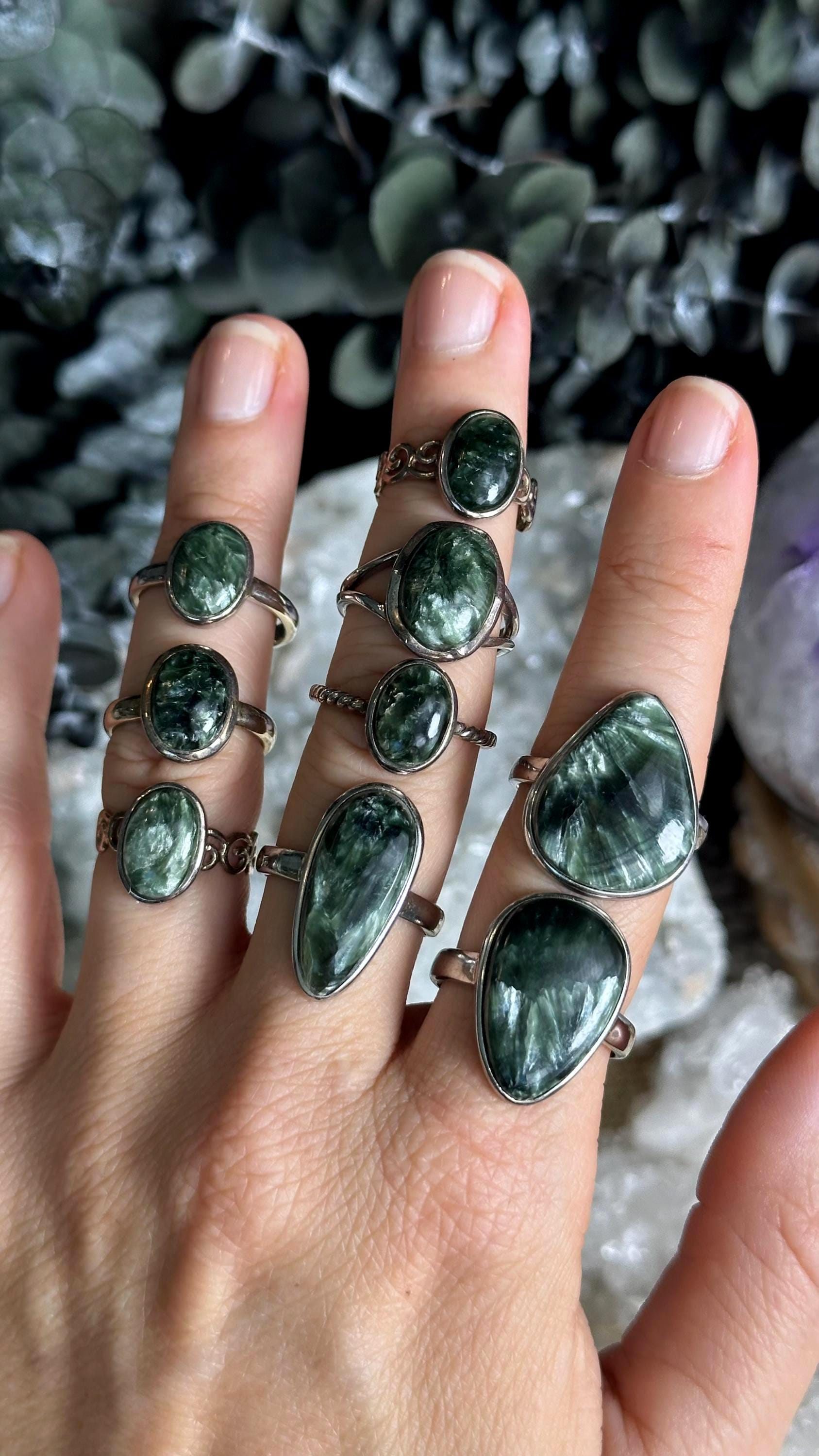 Seraphinite Ring, .925 Sterling Silver, Minimalist, Statement, Fitted
