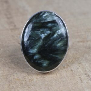 Seraphinite 925 Sterling Silver Ring: Handmade Oval Gemstone Seraphinite 925 Sterling Silver Ring: Handmade Oval Gemstone