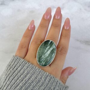 Seraphinite Adjustable Ring / 925 Sterling Silver / Healing Gemstone / Gifts For Her / Oval Cab / Seraphinite Statement Ring / Ser-r-36. Seraphinite Adjustable Ring / 925 Sterling Silver / Healing Gemstone / Gifts For Her / Oval Cab / Seraphinite Statement Ring / Ser-r-36.