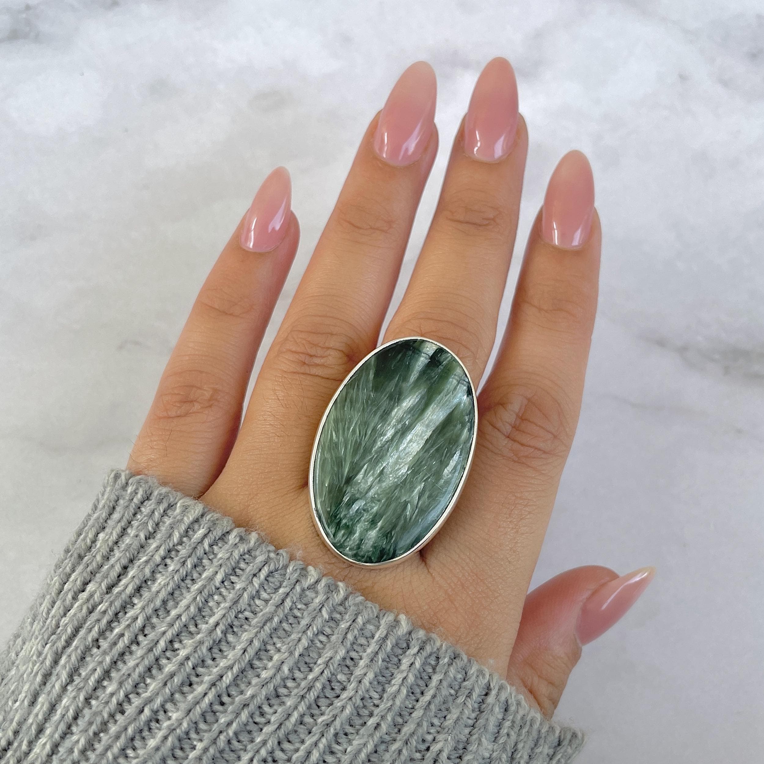 Seraphinite Adjustable Ring / 925 Sterling Silver / Healing Gemstone / Gifts For Her / Oval Cab /  Seraphinite Statement Ring / Ser-r-36.