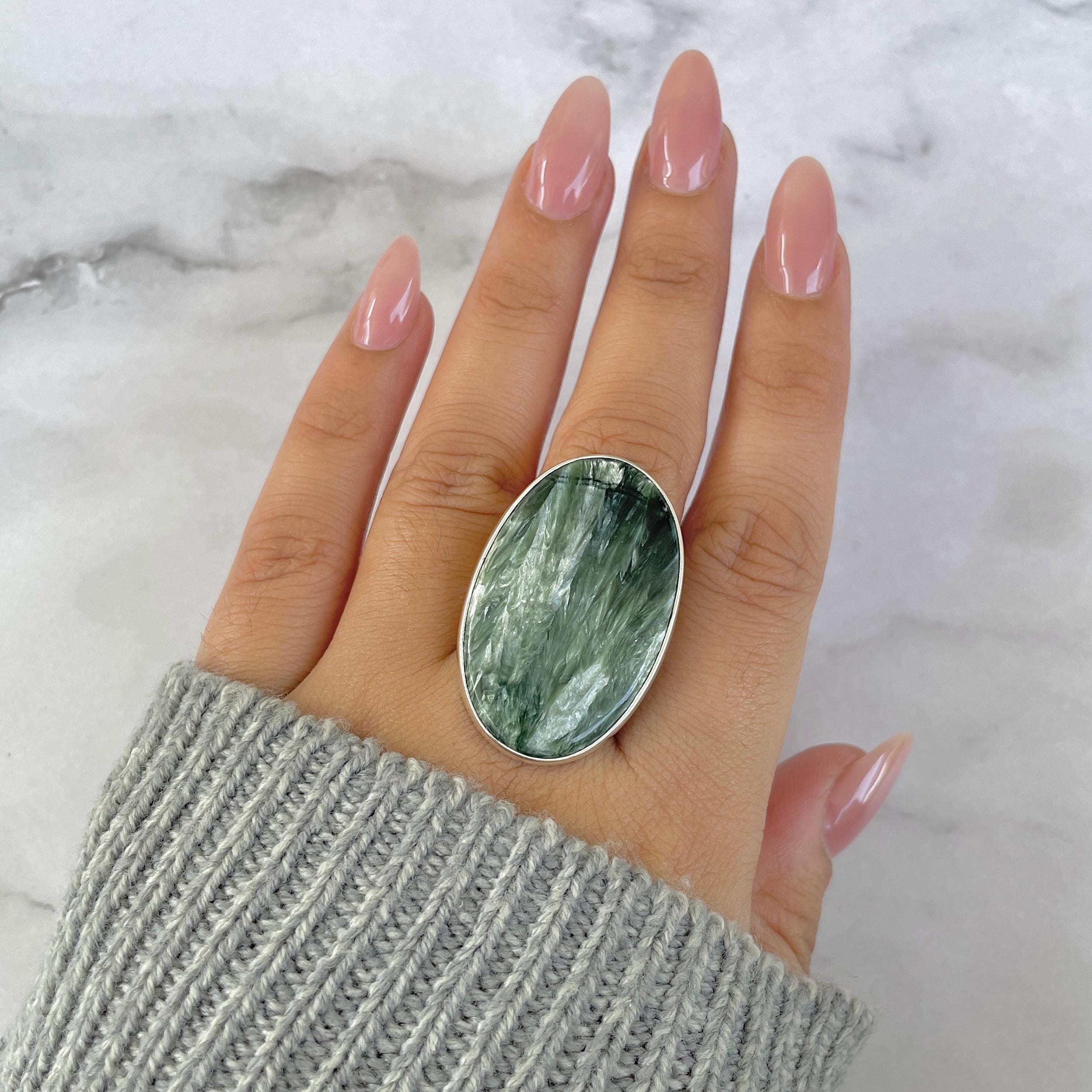 Seraphinite Adjustable Ring / 925 Sterling Silver / Healing Gemstone / Gifts For Her / Oval Cab /  Seraphinite Statement Ring / Ser-r-45.