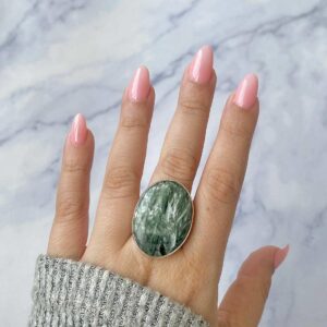 Seraphinite Adjustable Ring / 925 Sterling Silver / Healing Gemstone / Gifts For Her / Oval Cab / Seraphinite Statement Ring / Ser-r-13. Seraphinite Adjustable Ring / 925 Sterling Silver / Healing Gemstone / Gifts For Her / Oval Cab / Seraphinite Statement Ring / Ser-r-13.