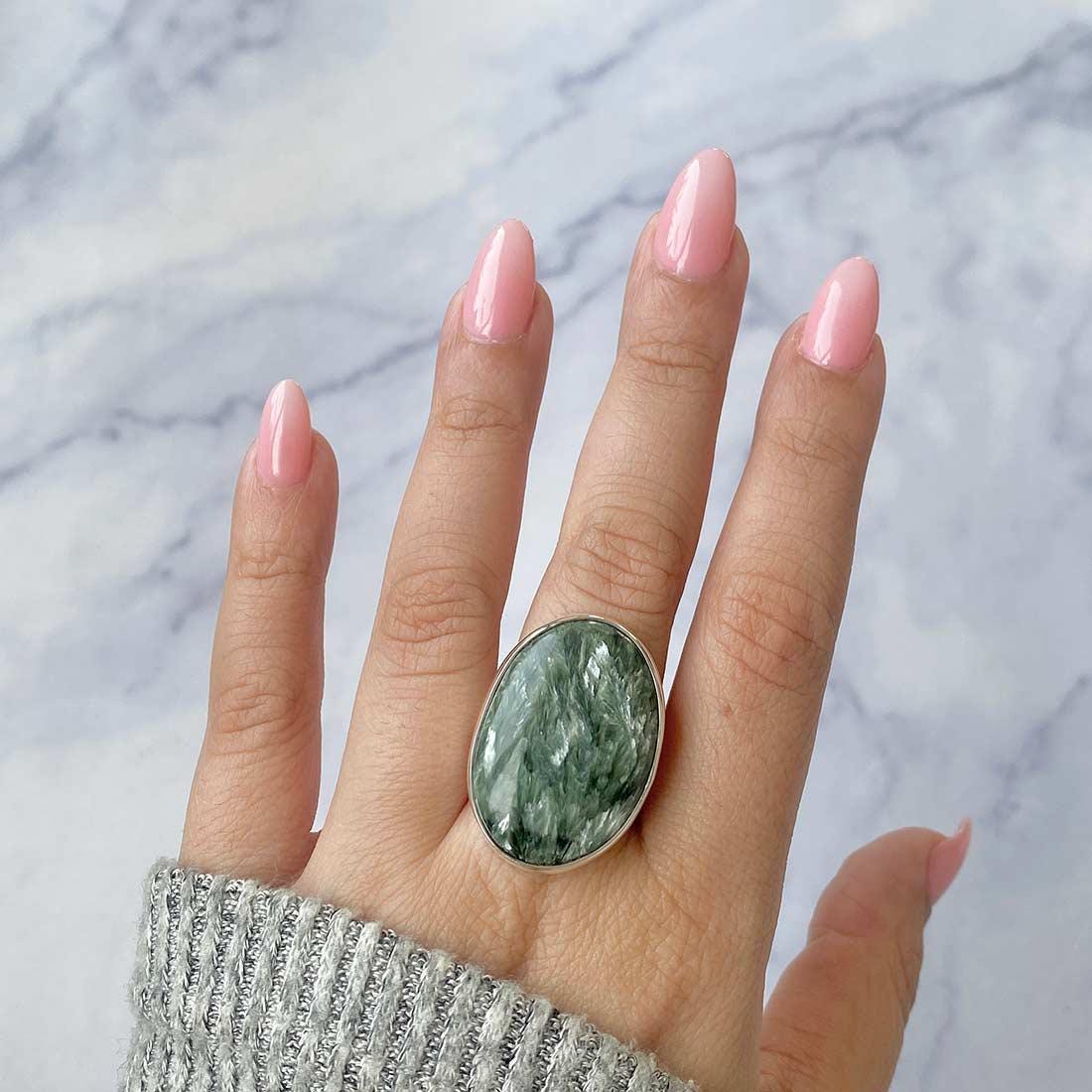 Seraphinite Adjustable Ring / 925 Sterling Silver / Healing Gemstone / Gifts For Her / Oval Cab /  Seraphinite Statement Ring / Ser-r-14.