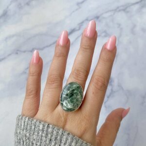 Seraphinite Adjustable Ring / 925 Sterling Silver / Healing Gemstone / Gifts For Her / Oval Cab / Seraphinite Statement Ring / Ser-r-23. Seraphinite Adjustable Ring / 925 Sterling Silver / Healing Gemstone / Gifts For Her / Oval Cab / Seraphinite Statement Ring / Ser-r-23.