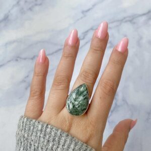 Seraphinite Adjustable Ring / 925 Sterling Silver / Healing Gemstone / Gifts For Her / Pear Cab / Seraphinite Statement Ring / Ser-r-35. Seraphinite Adjustable Ring / 925 Sterling Silver / Healing Gemstone / Gifts For Her / Pear Cab / Seraphinite Statement Ring / Ser-r-35.