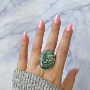 Seraphinite Adjustable Ring / 925 Sterling Silver / Healing Gemstone / Gifts For Her / Oval Cab / Seraphinite Statement Ring / Ser-r-31. Seraphinite Adjustable Ring / 925 Sterling Silver / Healing Gemstone / Gifts For Her / Oval Cab / Seraphinite Statement Ring / Ser-r-31.