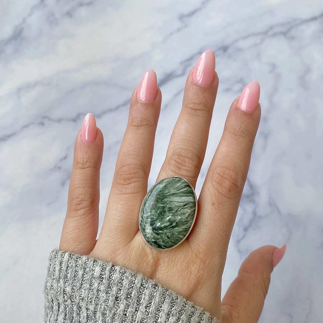 Seraphinite Adjustable Ring / 925 Sterling Silver / Healing Gemstone / Gifts For Her / Oval Cab /  Seraphinite Statement Ring / Ser-r-31.
