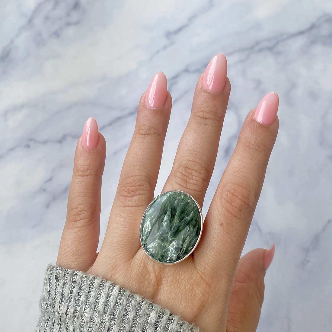 Seraphinite Adjustable Ring / 925 Sterling Silver / Healing Gemstone / Gifts For Her / Oval Cab /  Seraphinite Statement Ring / Ser-r-6.