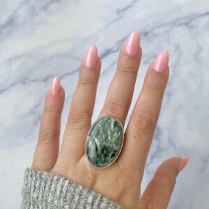 Seraphinite Adjustable Ring / 925 Sterling Silver / Healing Gemstone / Gifts For Her / Oval Cab / Seraphinite Statement Ring / Ser-r-2. Seraphinite Adjustable Ring / 925 Sterling Silver / Healing Gemstone / Gifts For Her / Oval Cab / Seraphinite Statement Ring / Ser-r-2.