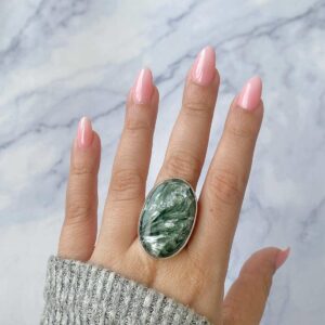 Seraphinite Adjustable Ring / 925 Sterling Silver / Healing Gemstone / Gifts For Her / Oval Cab / Seraphinite Statement Ring / Ser-r-17. Seraphinite Adjustable Ring / 925 Sterling Silver / Healing Gemstone / Gifts For Her / Oval Cab / Seraphinite Statement Ring / Ser-r-17.
