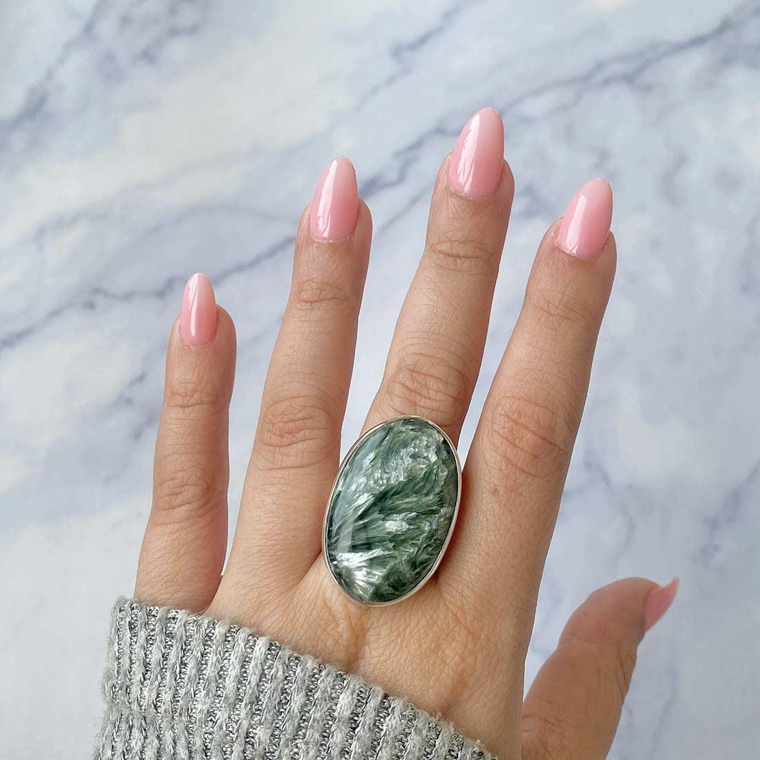 Seraphinite Adjustable Ring / 925 Sterling Silver / Healing Gemstone / Gifts For Her / Oval Cab /  Seraphinite Statement Ring / Ser-r-17.