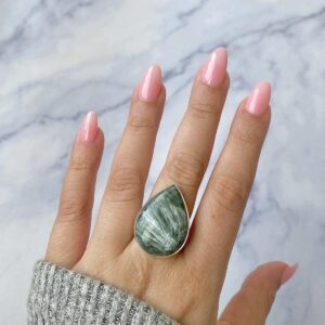 Seraphinite Adjustable Ring / 925 Sterling Silver / Healing Gemstone / Gifts For Her / Pear Cab / Seraphinite Statement Ring / Ser-r-26. Seraphinite Adjustable Ring / 925 Sterling Silver / Healing Gemstone / Gifts For Her / Pear Cab / Seraphinite Statement Ring / Ser-r-26.