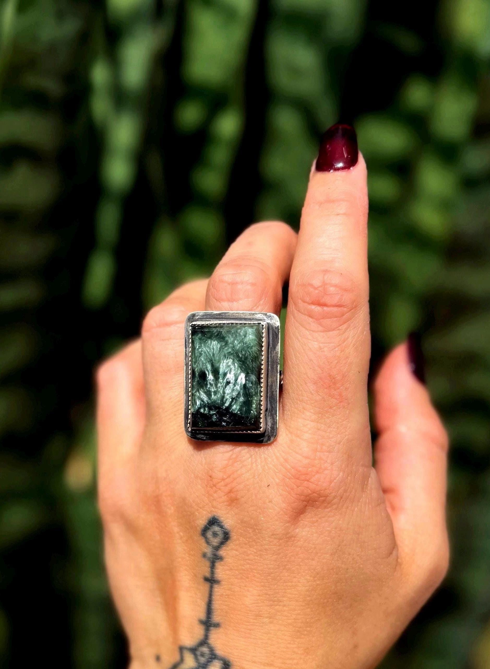 Seraphinite Ring (all Sizes) - In Sterling Silver - For Raising Kundalini Energy & Vitality - Self Empowerment - Seraphinite Crystal