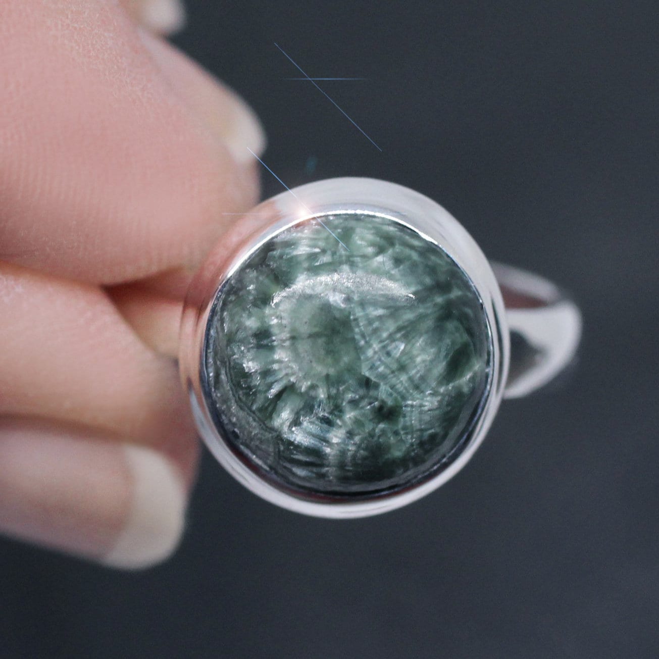 Angel Wings - Seraphinite Sterling Silver Ring - Size 9.5
