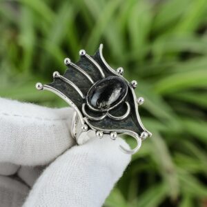 Black Seraphinite Ring: Handmade 925 Sterling Silver Boho Jewelry, Size 10.25