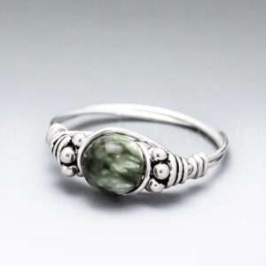 Seraphinite Clinochlore Bali Sterling Silver Wire Wrapped Gemstone Bead Ring - Made To Order Seraphinite Clinochlore Bali Sterling Silver Wire Wrapped Gemstone Bead Ring - Made To Order