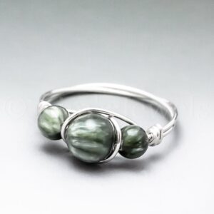 Seraphinite Clinochlore Sterling Silver Wire Wrapped Gemstone Bead Ring - Made To Order