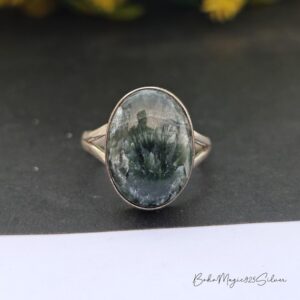 Seraphinite Gemstone Ring: Handmade 925 Sterling Silver Boho Ring Seraphinite Gemstone Ring: Handmade 925 Sterling Silver Boho Ring