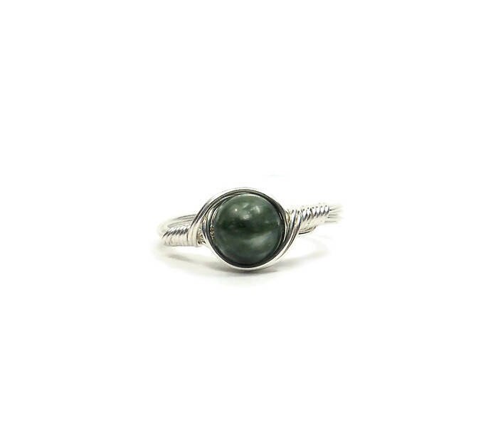 Seraphinite Green Custom Sized .999 Fine Silver Wire Wrapped Ring
