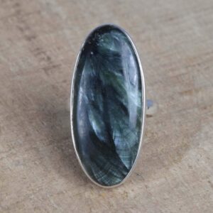 Green Seraphinite Ring: Oval Gemstone, 925 Sterling Silver, Handmade - Us Size 6 Green Seraphinite Ring: Oval Gemstone, 925 Sterling Silver, Handmade - Us Size 6
