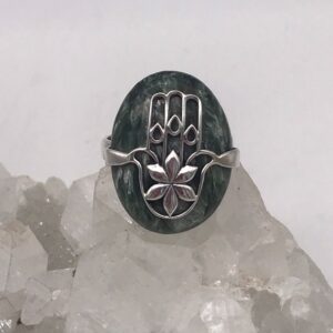 Seraphinite Hamsa Hand Ring, Size 8 Seraphinite Hamsa Hand Ring, Size 8