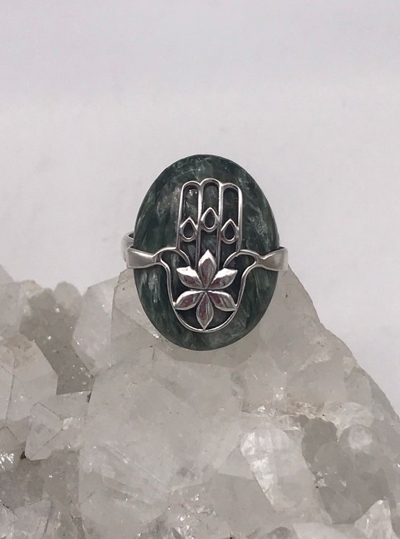 Seraphinite Hamsa Hand Ring, Size 8