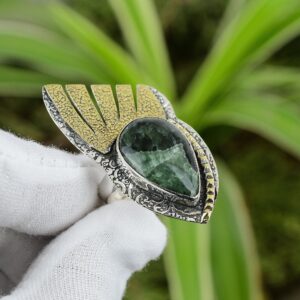 Handmade Seraphinite Ring: 18k Gold Plated 925 Sterling Silver Adjustable Ring Handmade Seraphinite Ring: 18k Gold Plated 925 Sterling Silver Adjustable Ring