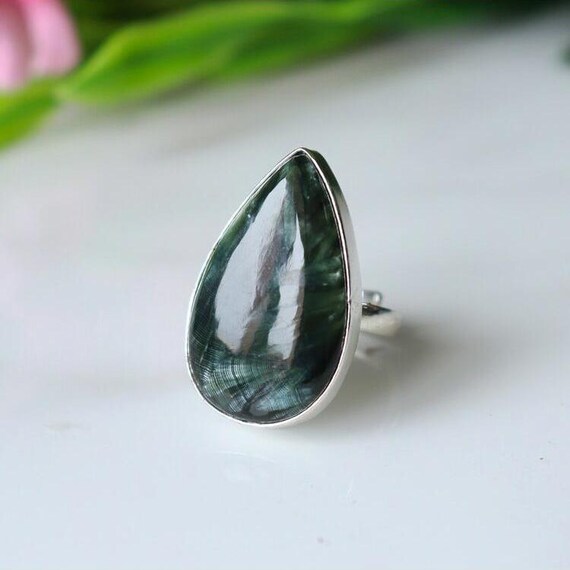 Handmade Seraphinite Ring: 925 Sterling Silver Spiritual Jewelry