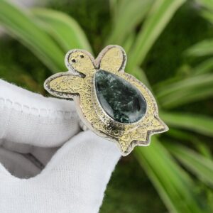 Handmade Seraphinite Gemstone Ring: 925 Sterling Silver 18k Gold Plated Turtle Ring Handmade Seraphinite Gemstone Ring: 925 Sterling Silver 18k Gold Plated Turtle Ring